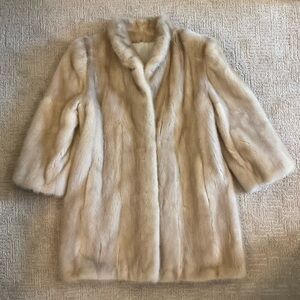 💫🌟 Vintage Champagne 3/4 Sleeve Mid Length Mink Fur Coat M/L Old Money Luxury